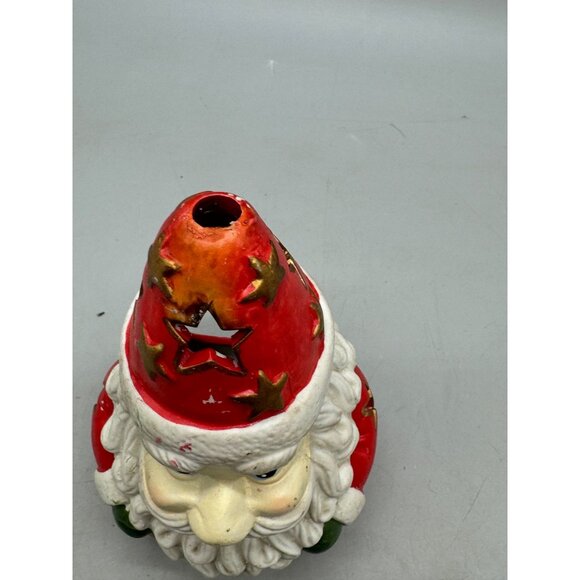 Hand-Painted Ceramic Santa Claus Candle Holder With Star Cutouts 6.5" red READ - Picture 5 of 9